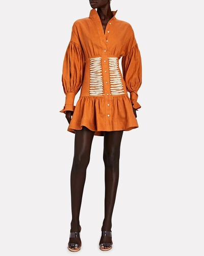 Shop Alemais Holly Linen Lace-front Mini Dress In Orange