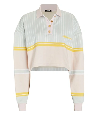 Shop Balmain Cropped Stripe Polo Shirt In Multi