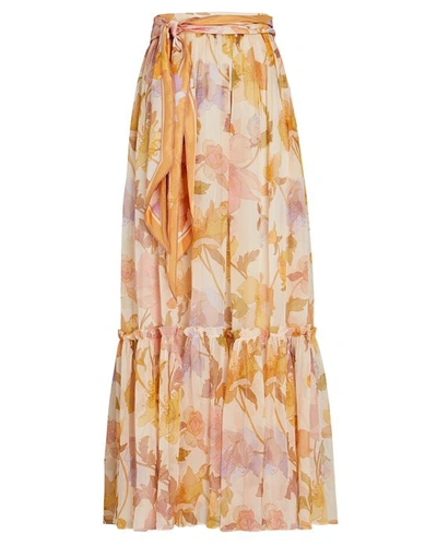 Shop Zimmermann Tempo Tiered Floral Maxi Skirt In Multi