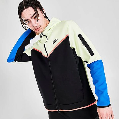 Shop Nike Men's Sportswear Tech Fleece Taped Full-zip Hoodie In Lime Ice/black/signal Blue/black