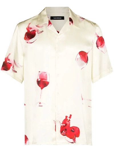 Nahmias Off-white Silk Fine Wine Short Sleeve Shirt In Nude