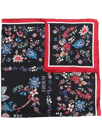 Shop Erdem Silk Floral Print Scarf In Schwarz