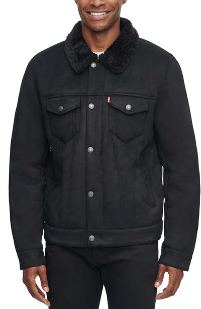 Shop Levi's Faux Shearling Lined Trucker Jacket In Black/ Black