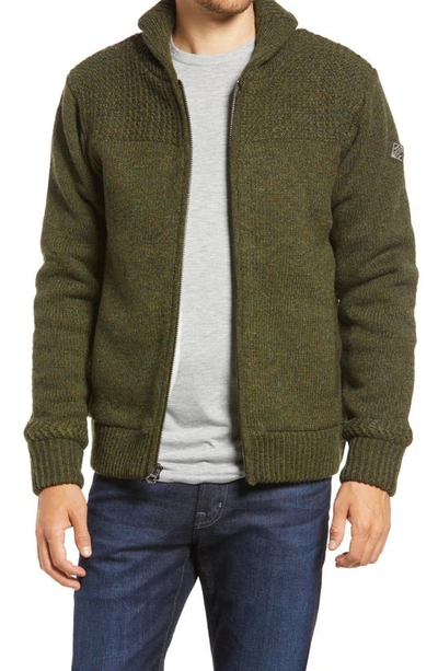 Shop Schott Lined Wool Blend Zip Sweater Jacket In Moss