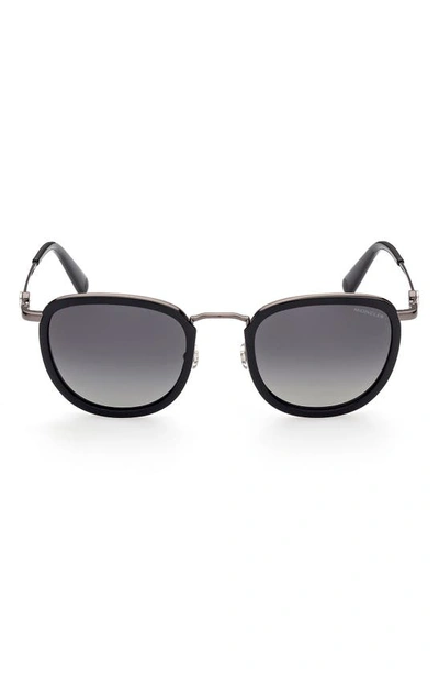 Shop Moncler 52mm Polarized Round Sunglasses In Black/ Smoke