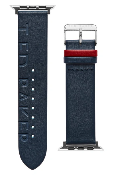 Shop Ted Baker Engraved Leather 22mm Apple Watch® Watchband In Blue