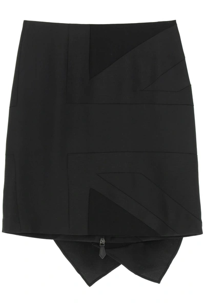 Burberry Draped Paneled Crepe And Mohair And Wool-blend Mini Skirt In Black