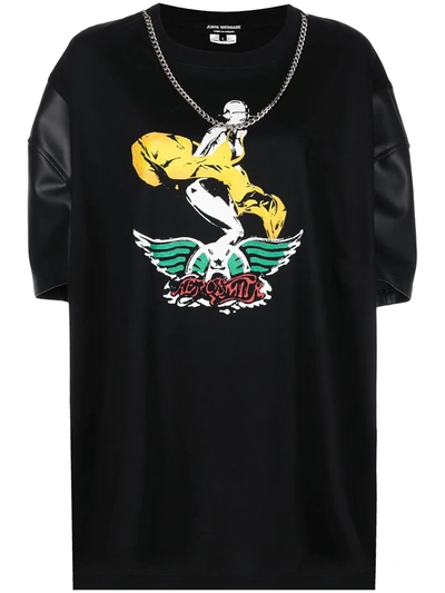 Junya Watanabe Graphic-print Contrast-sleeve T-shirt In Black