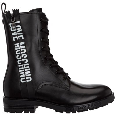 Shop Love Moschino Women's Leather Combat Boots In Black