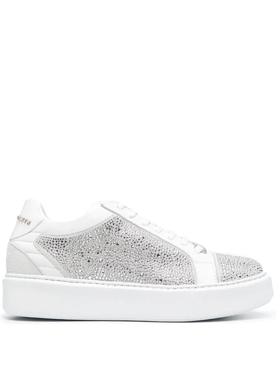 Shop Philipp Plein Lo-top Crystal Sneakers In White