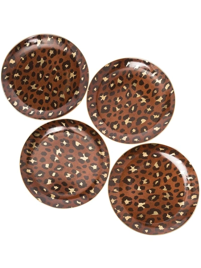 L'objet 4-piece Leopard 24k Gold & Porcelain Dessert Plate Set In Gold