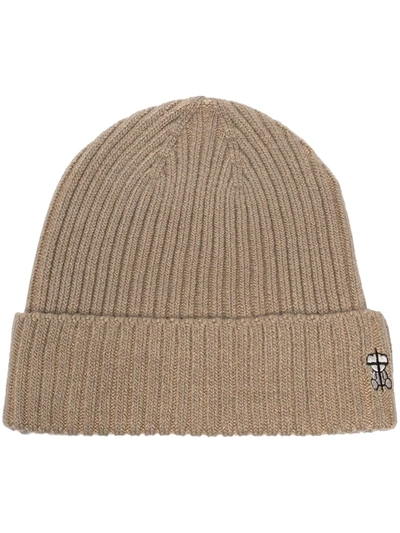 Shop Undercover Embroidered Logo Ribbed Beanie In Neutrals