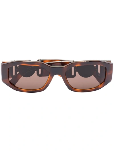 Shop Versace Medusa Biggie Rectangle-frame Sunglasses In Brown