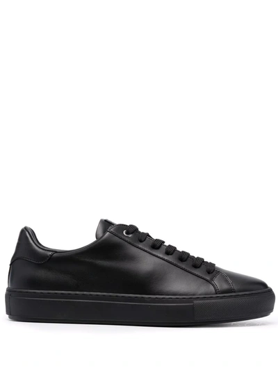 Shop Canali Sleek Leather Low-top Sneakers In Black