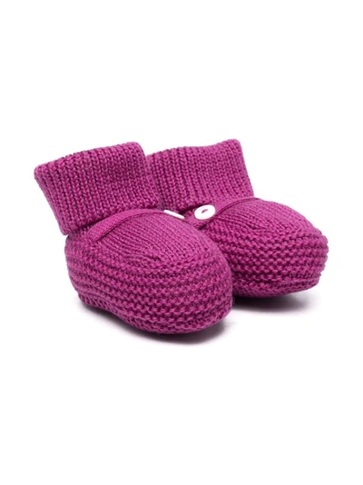 Shop Little Bear Virgin Wool Knitted Slippers In Purple