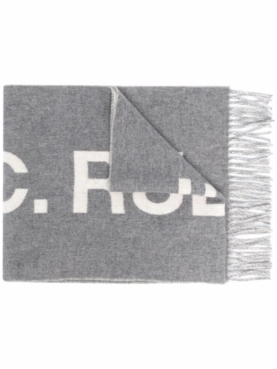 Shop Apc Logo-jacquard Wool Scarf In Grey