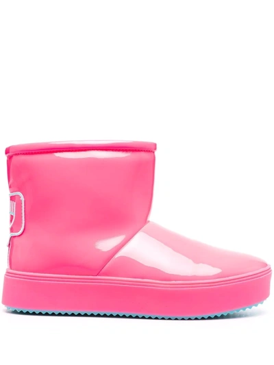 Shop Chiara Ferragni High-shine Logo-patch Ankle Boots In Pink