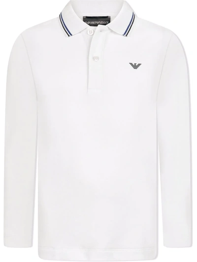 Shop Emporio Armani Logo-print Long-sleeve Polo Shirt In White