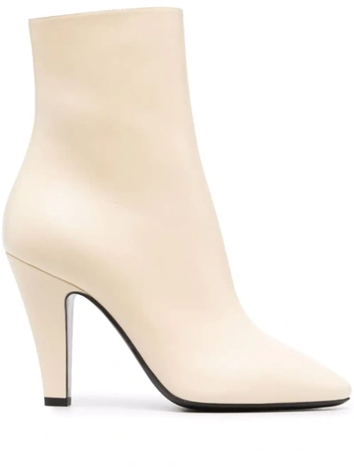 Shop Saint Laurent Almond-toe Ankle Boots In Nude