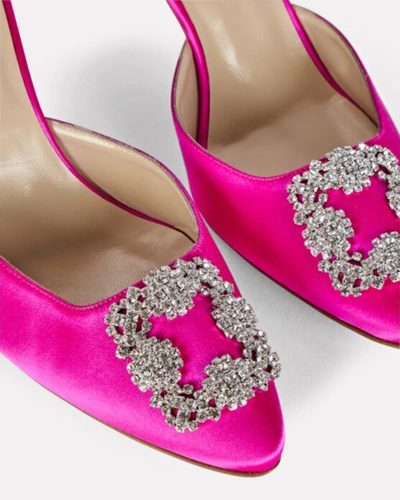 Shop Manolo Blahnik Hangisimu Crystal Satin Mules In Pink