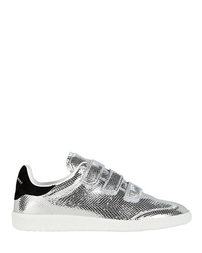 Shop Isabel Marant Beth Embossed Leather Sneakers In Silver