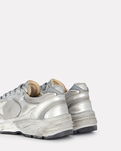 Shop Golden Goose Dad Metallic Leather Runner Sneakers In Silver