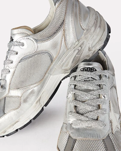 Shop Golden Goose Dad Metallic Leather Runner Sneakers In Silver