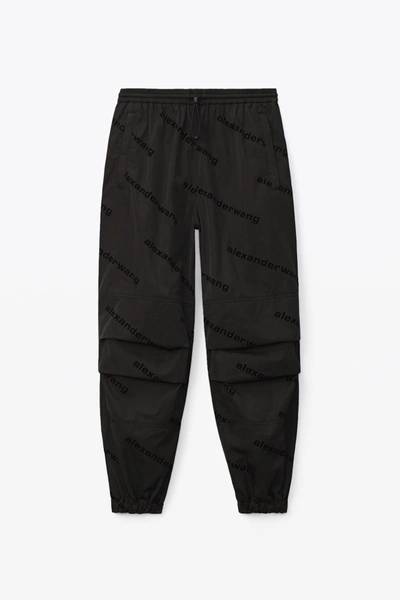 Shop Alexander Wang Flocked Logo Track Pant In Taffeta In Black