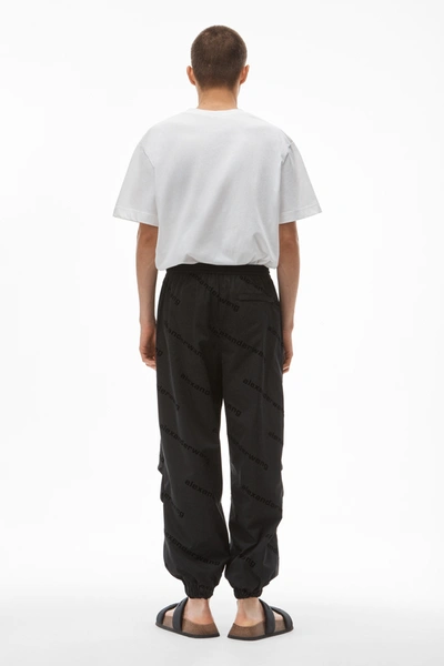 Shop Alexander Wang Flocked Logo Track Pant In Taffeta In Black