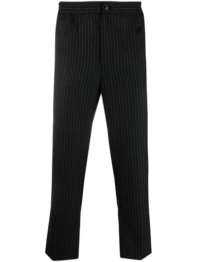 Shop Ami Alexandre Mattiussi Cropped Pinstripe Track Pants In Black