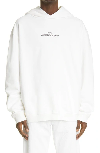 Shop Maison Margiela Embroidered Logo Cotton Hoodie In Off White