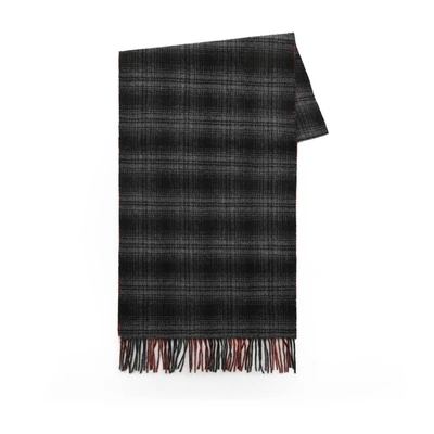 Woolrich Double Wool Check Grey Scarf In Grey