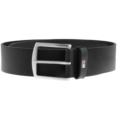 Tommy Hilfiger Denton Flag Logo Leather Belt In Black In Black