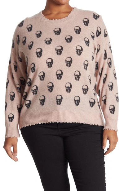Magaschoni Distressed Skull Print Cashmere Sweater In Blush Melange/ Black  | ModeSens