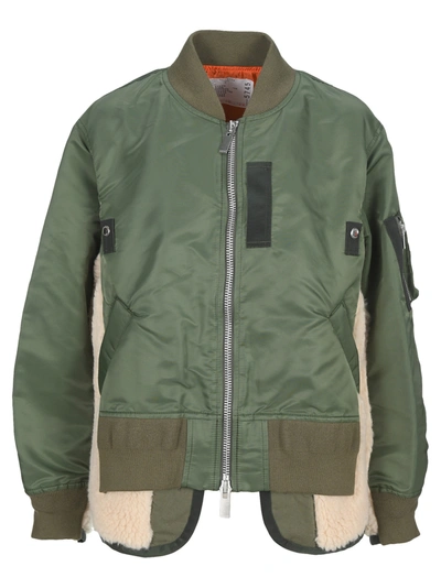 Shop Sacai Layered Bomber Jacket In Military Green