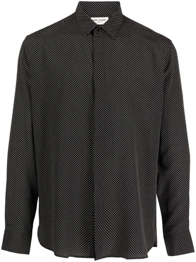 Shop Saint Laurent Yves Collar Dot-print Shirt In Black