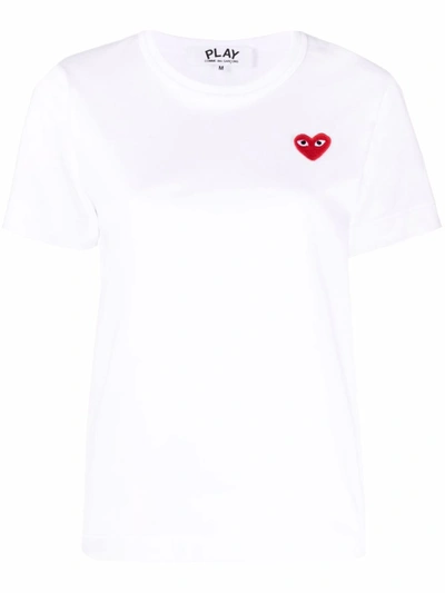 Shop Comme Des Garçons Heart-embroidered T-shirt In White