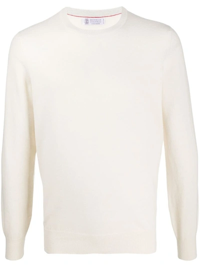 Shop Brunello Cucinelli Ribbed Crew Neck Sweater In White