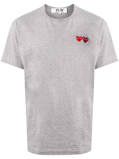 Shop Comme Des Garçons Double Heart Appliquéd T-shirt In Grey