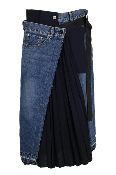 Shop Sacai Blue Asymmetric Denim Skirt