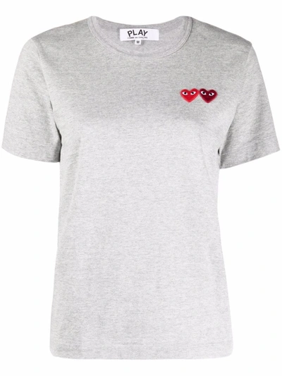 Shop Comme Des Garçons Double-heart T-shirt In Grey