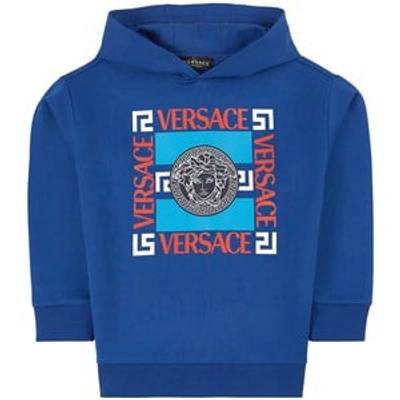 Shop Versace Blue Logo Hoodie
