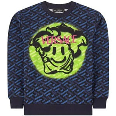 Shop Versace Navy La Greca Medusa Sweatshirt In Blue
