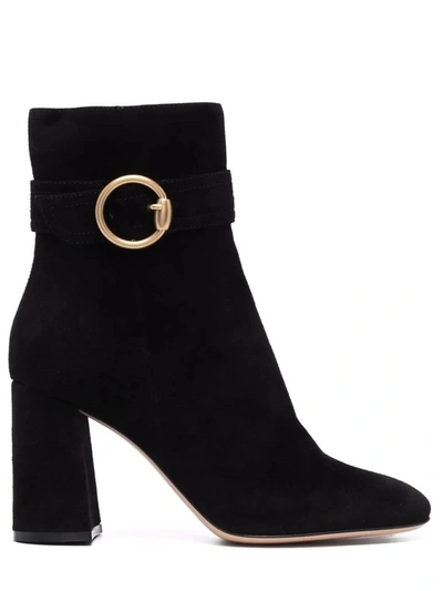 Shop Gianvito Rossi Black Pamela 85mm Suede Ankle Boots In Nero