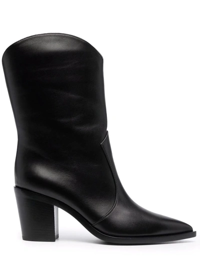 Gianvito Rossi Pointed Toe Block Heel Leather Boots In Black