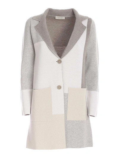 Shop Le Tricot Perugia Lapels Jacket In Grey White And Beige
