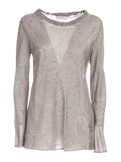 Shop Le Tricot Perugia Cashmere Printed Blouse In Grey