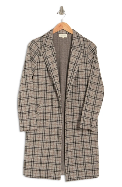 Shop Melloday Soft Knit Topper Coat In Brown/ Black Plaid