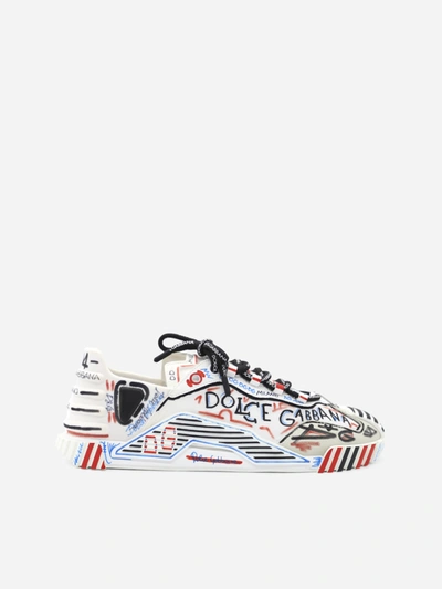 Shop Dolce & Gabbana Graffiti Print Canvas Sneakers In White-multicolor