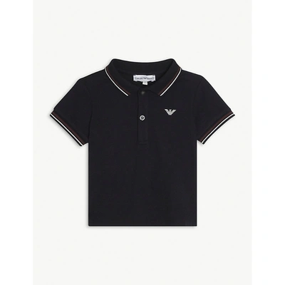 Shop Emporio Armani Blu Navy Logo-print Cotton Polo Shirt 6-36 Months 24 Months